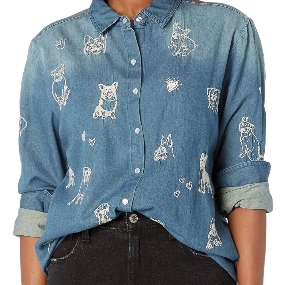 Johnny Was “For dog lovers only” pearl button embroidered western shirt NWT RARE - Picture 6 of 12